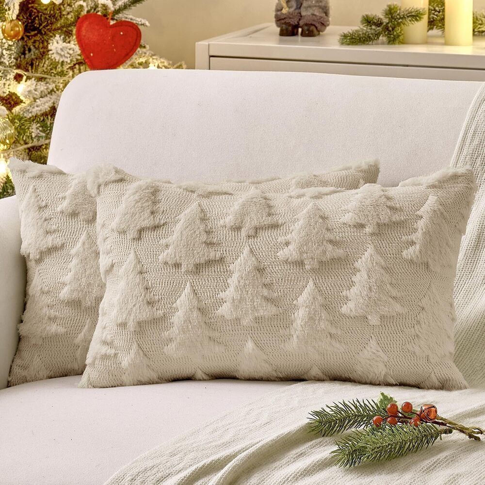8603 Christmas Throw Pillow Covers Beige Christmas Decorations Set of 2